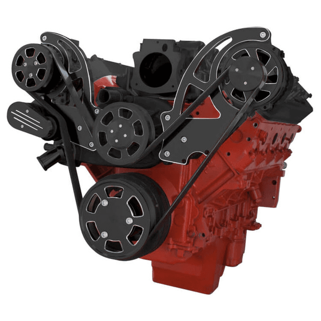 CVF Chevy LS High-Mount Serpentine System with AC & Alternator - Black Diamond (All Inclusive)