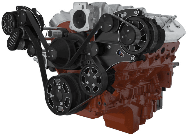 CVF Chevy LS Wide-Mount Serpentine System with AC, Alternator & Power Steering - Black Diamond (All Inclusive)