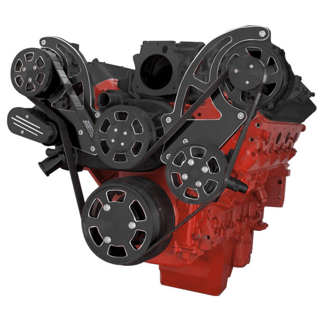 CVF Chevy LS High-Mount Serpentine System with AC & Alternator - Black Diamond (All Inclusive)