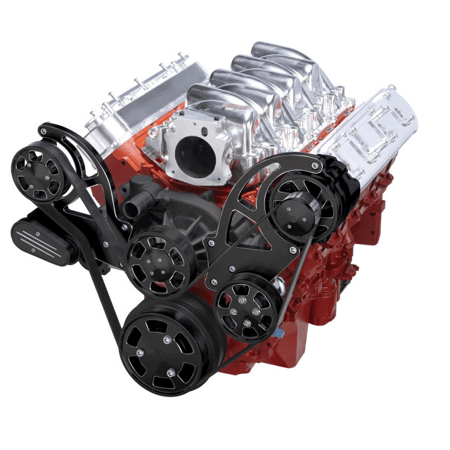 CVF Chevy LS High-Mount Serpentine System with Power Steering & Alternator - Black Diamond (All Inclusive)