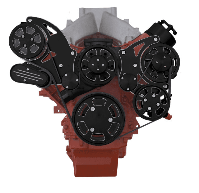 CVF Chevy LS High-Mount Serpentine System with Standard Rotation WP, AC, Alternator & Power Steering - Black Diamond (All Inclusive)