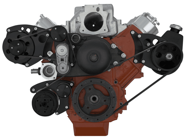 CVF Chevy LS Serpentine Conversion with AC, Power Steering & Alternator Brackets, For Mechanical Water Pump - Black