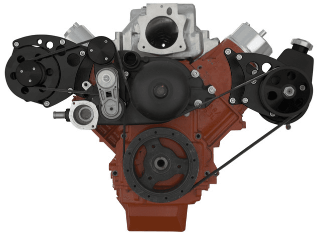 CVF Chevy LS Serpentine Conversion with AC, Power Steering & Alternator Brackets, For Mechanical Water Pump - Black