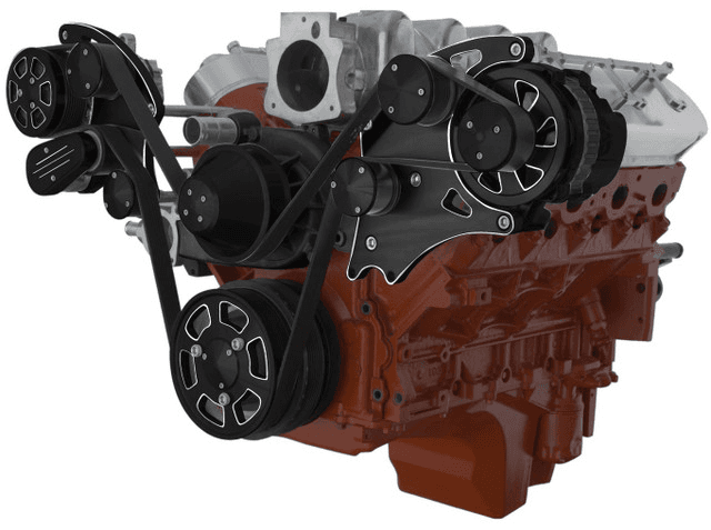 CVF Chevy LS Wide-Mount Serpentine System with AC & Alternator - Black Diamond (All Inclusive)