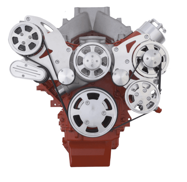 CVF Chevy LS High-Mount Serpentine System with Standard Rotation WP, AC, Alternator & Power Steering - Polished (All Inclusive)