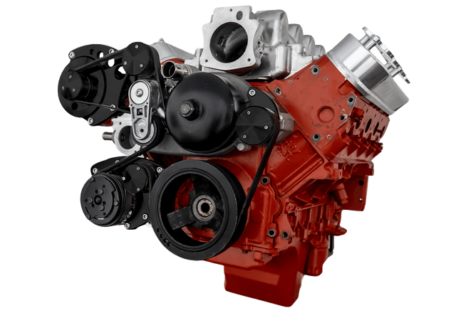 CVF Chevy LS Serpentine Conversion with AC and ALT Brackets, For Mechanical Water Pump - Black
