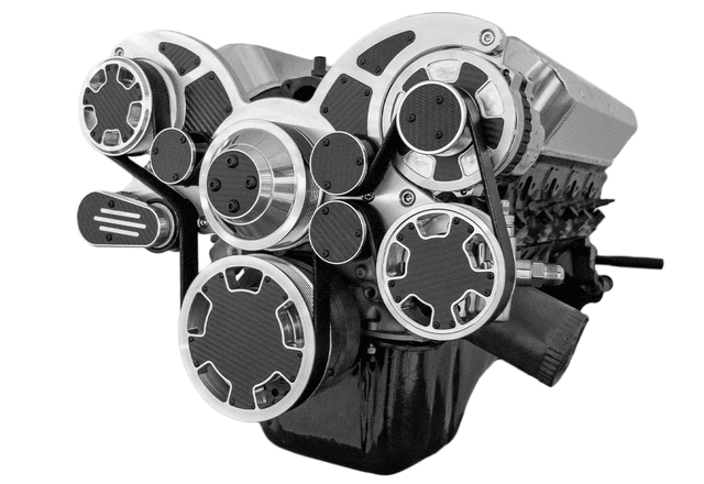 CVF Ford SBF 289, 302 & 351W Serpentine System with Power Steering & Alternator - Polished W/ Carbon Fiber Inlay (All Inclusive)
