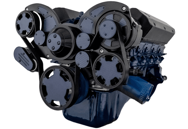CVF Ford SBF 289, 302 & 351W Serpentine System with Power Steering & Alternator - Black W/ Carbon Fiber Inlay (All Inclusive)