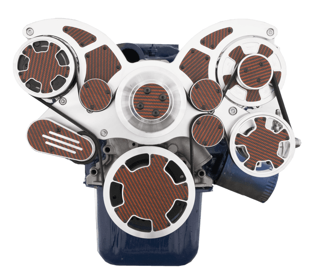 CVF Ford SBF 289, 302 & 351W Serpentine System with AC, Power Steering & Alternator - Polished W/ Carbon Fiber Inlay (All Inclusive)