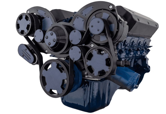 CVF Ford SBF 289, 302 & 351W Serpentine System with AC, Power Steering & Alternator - Stealth Black W/ Carbon Inlay (All Inclusive)