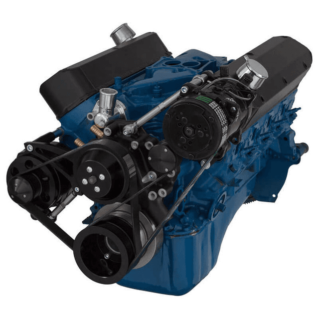 CVF Ford SBF 289, 302 & 351W Serpentine Conversion with Alternator & A/C Brackets, For High Flow Water Pump - Black