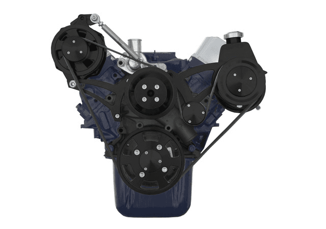 CVF Ford SBF 289, 302 & 351W Serpentine Conversion Special Cobra Configuration with High Mount  Alternator & Power Steering Brackets, For High Flow Water Pump - Black