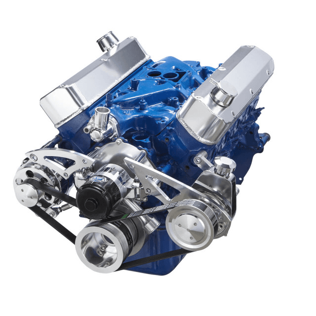 CVF Ford SBF 289, 302 & 351W Serpentine Conversion with Alternator & Power Steering Brackets, Brackets, For Meziere High Flow Electric Water Pump - Polished