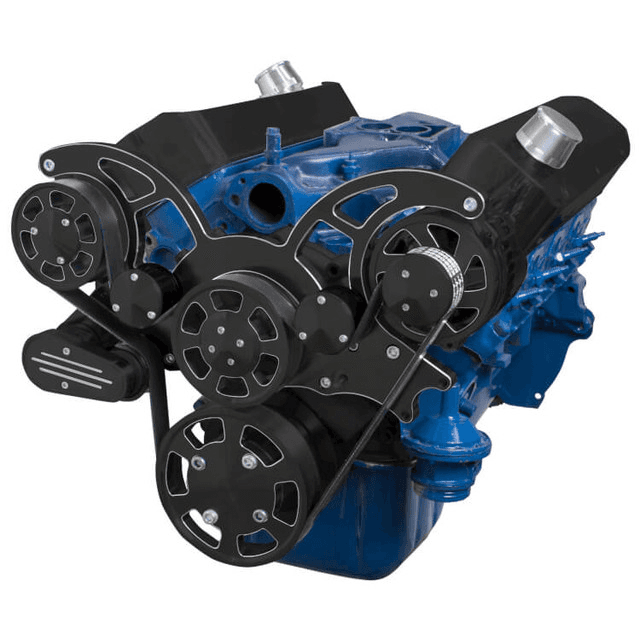 CVF Ford SBF 289, 302 & 351W Serpentine System with AC & Alternator - Black Diamond (All Inclusive)