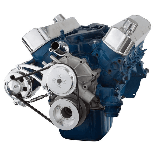 CVF Ford SBF 289, 302 & 351W V-Belt System with Alternator Only Bracket, For Shorty Water Pump - Polished