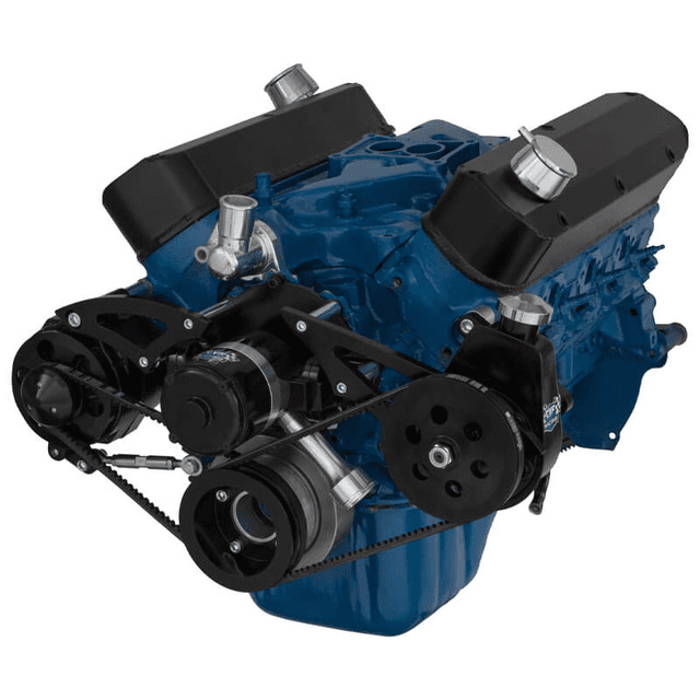 CVF Ford SBF 289, 302 & 351W V-Belt System with Alternator & Power Steering Brackets, For Electric Water Pump - Black