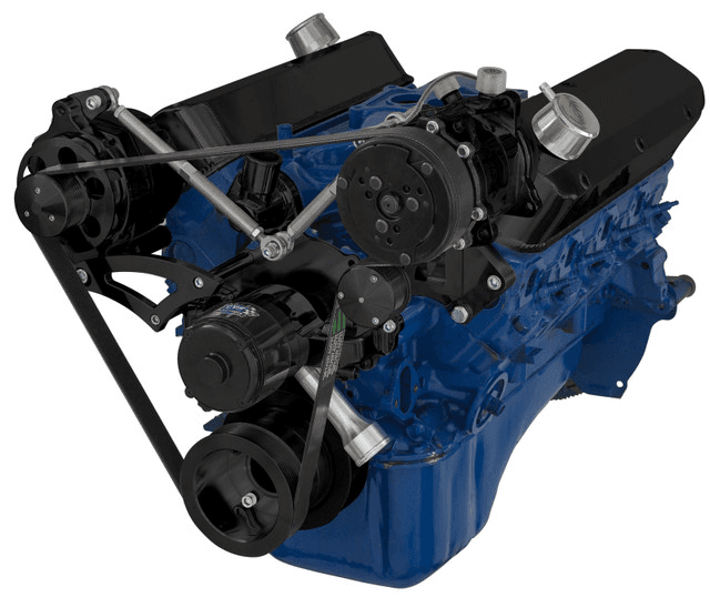 CVF Ford SBF 289, 302 & 351W Serpentine Conversion with Alternator & A/C Brackets, For Electric Water Pump - Black