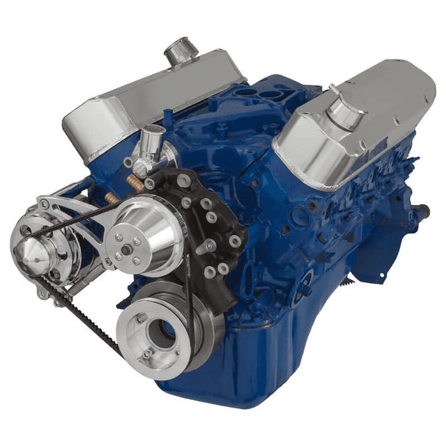 CVF Ford SBF 289, 302 & 351W V-Belt System with AC Bracket, For High Flow Water Pump - Polished