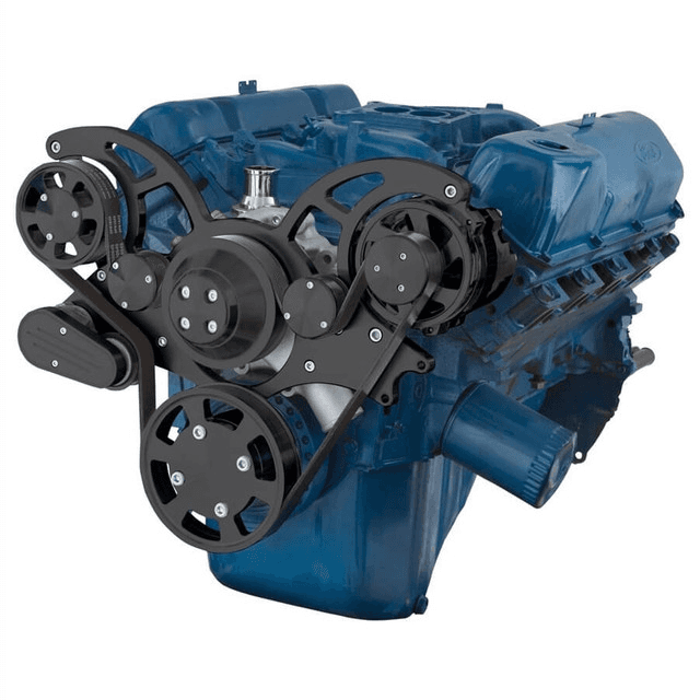 CVF Ford SBF 351C, 351M & 400 Serpentine System with Alternator Only, High Flow Water Pump - Black (All Inclusive)