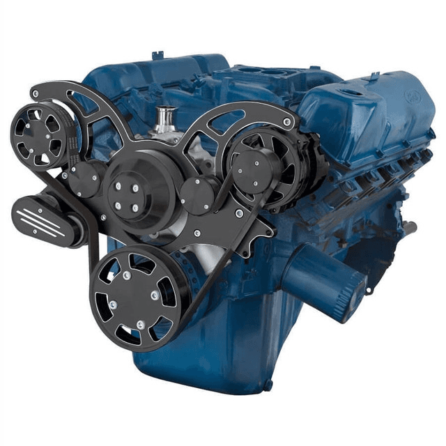 CVF Ford SBF 351C, 351M & 400 Serpentine System with Alternator Only, High Flow Water Pump - Black Diamond (All Inclusive)