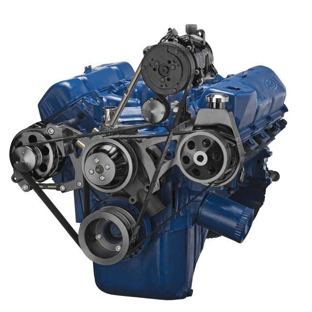 CVF Ford SBF 351C, 351M & 400 Serpentine Conversion with AC, Power Steering & Alternator Brackets, For High Flow Water Pump - Black