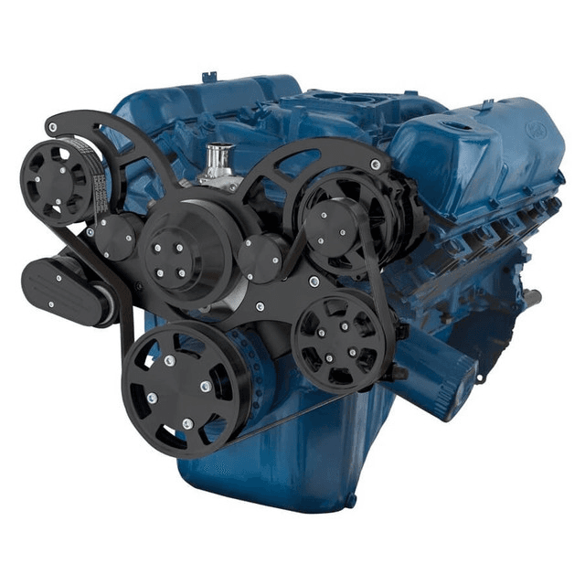 CVF Ford SBF 351C, 351M & 400 Serpentine System with AC, Power Steering & Alternator, High Flow Water Pump - Black (All Inclusive)