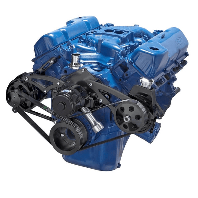 CVF Ford SBF 351C, 351M & 400 Serpentine Conversion with High Mount Power Steering & Alternator Brackets, For Electric Water Pump - Black