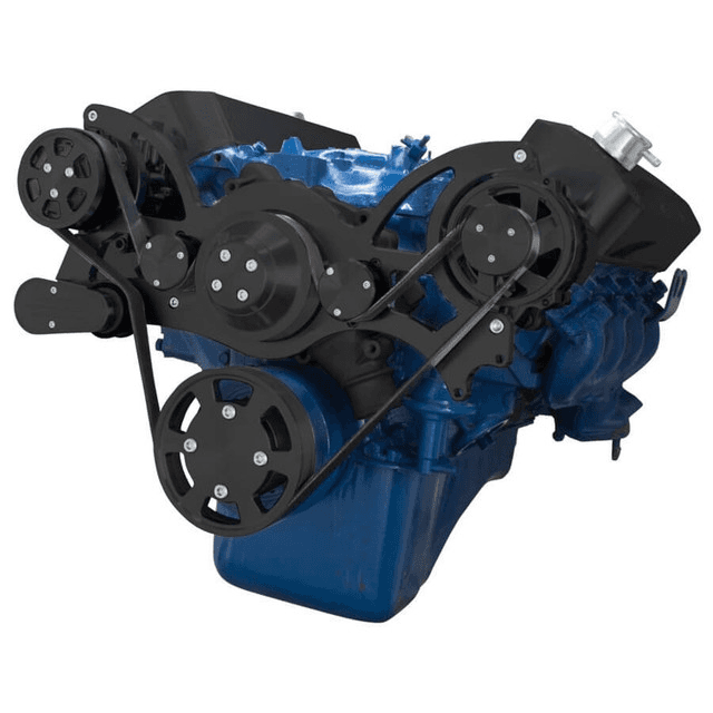 CVF Ford BBF 429 & 460 Serpentine System with AC & Alternator, High Flow Water Pump - Black (All Inclusive)