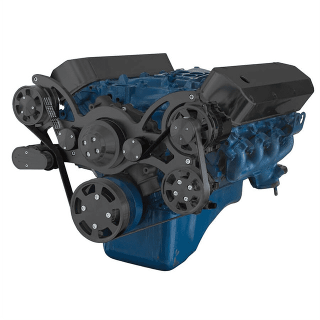 CVF Ford BBF 429 & 460 Serpentine System with Power Steering & Alternator, High Flow Water Pump - Black (All Inclusive)