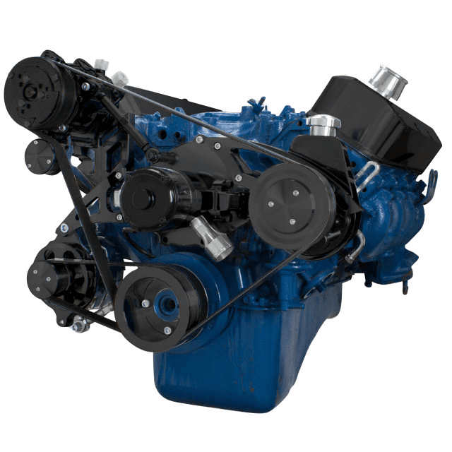 CVF Ford BBF 429 & 460 Serpentine Conversion System with High Mount AC & Power Steering, Alternator Brackets, For Electric Water Pump - Black