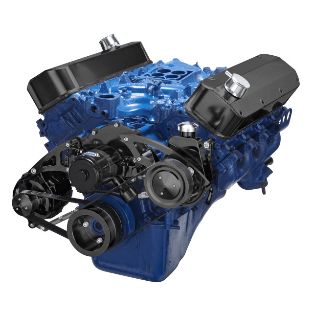 CVF Ford BBF 429 & 460 Serpentine Conversion System with Power Steering & Alternator Brackets, For Electric Water Pump - Black