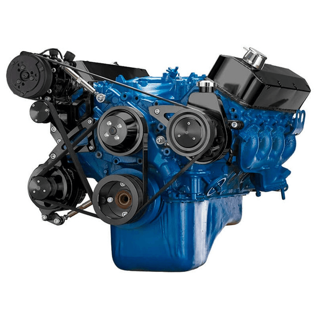 CVF Ford BBF 429 & 460 Serpentine Conversion System with AC, Alternator & Power Steering Brackets, For High Flow Water Pump - Black