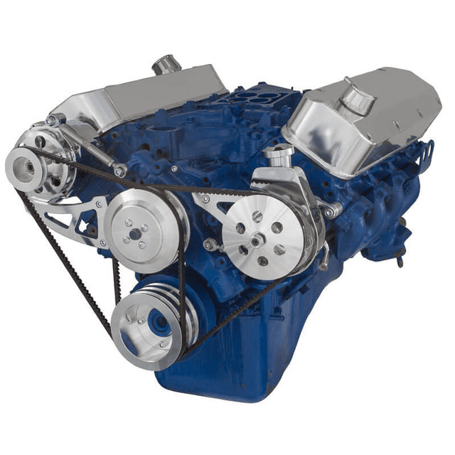 CVF Ford BBF 429 & 460 V-Belt System with Power Steering with High Mount Alternator Brackets, For High Flow Water Pump - Polished