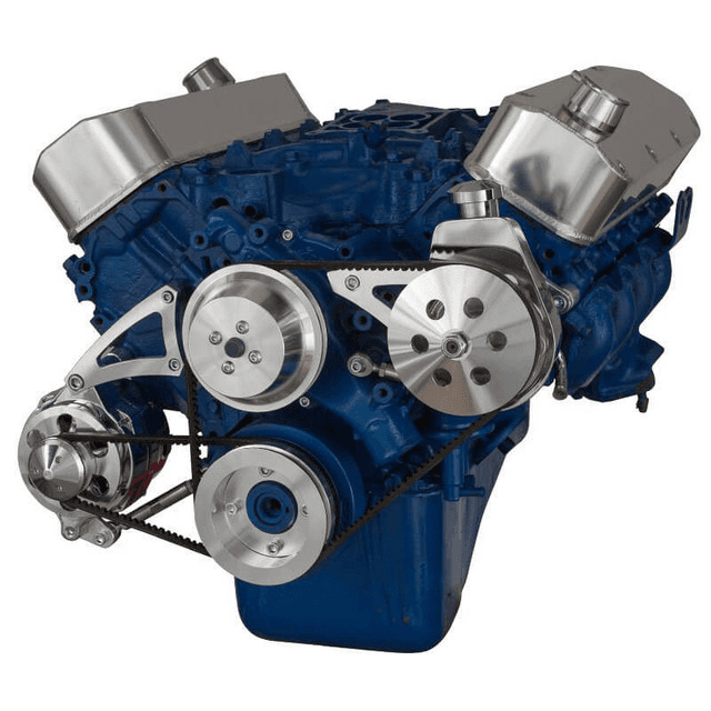CVF Ford BBF 429 & 460 V-Belt System with Power Steering with Low Mount Alternator Brackets, For High Flow Water Pump - Polished