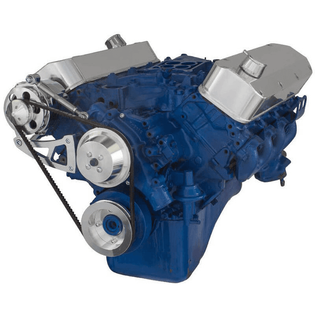 CVF Ford BBF 429 & 460 V-Belt System with High Mount Alternator Brackets, For High Flow Water Pump - Polished