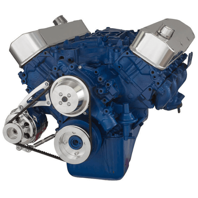 CVF Ford BBF 429 & 460 V-Belt System with Low Mount Alternator Brackets, For High Flow Water Pump - Polished