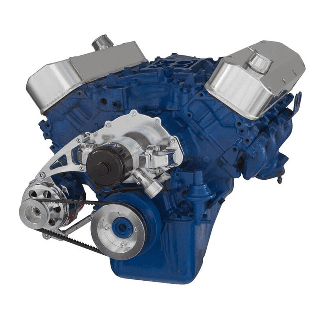 CVF Ford BBF 429 & 460 V-Belt System with Low Mount Alternator Brackets, For Electric Water Pump - Polished