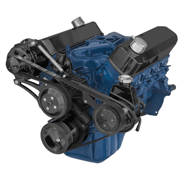CVF SBF 5.0L & 5.8L Serpentine Conversion System with Alternator & Power Steering Brackets, For High Flow Water Pump - Black