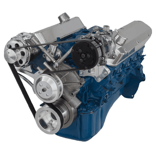 CVF SBF 5.0L & 5.8L Serpentine Conversion System with Alternator & A/C Brackets, For High Flow Water Pump - Polished