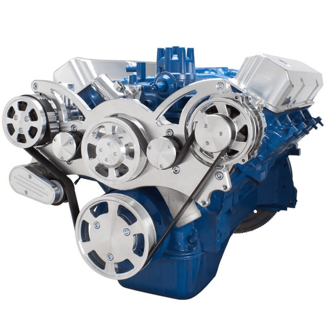 CVF SBF FE Serpentine System with AC & Alternator, For High Flow Water Pump - Polished (All Inclusive)