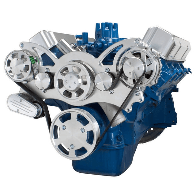 CVF SBF FE Serpentine System with Alternator, For High Flow Water Pump - Polished (All Inclusive)