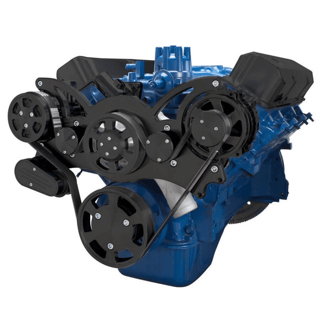 CVF SBF FE Serpentine System with AC & Alternator, For High Flow Water Pump - Black (All Inclusive)