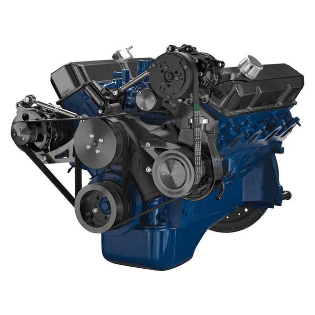 CVF SBF FE Serpentine System with AC, Alternator & Power Steering Brackets, For High Flow Water Pump - Black