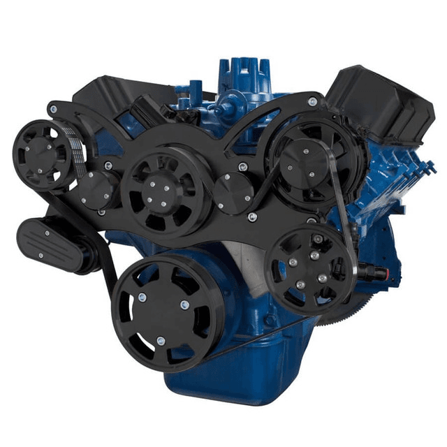 CVF SBF FE Serpentine System with  Power Steering & Alternator, For High Flow Water Pump - Black (All Inclusive)