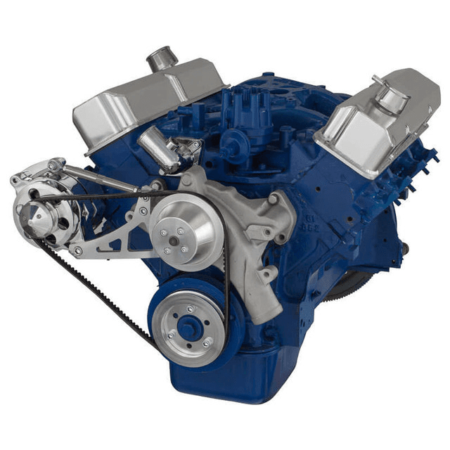 CVF SBF FE V-Belt System with Alternator Only Brackets, For High Flow Water Pump - Polished