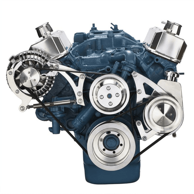 CVF SBM Serpentine System with Power Steering & Alternator Brackets, For High Flow Water Pump - Polished (All Inclusive)
