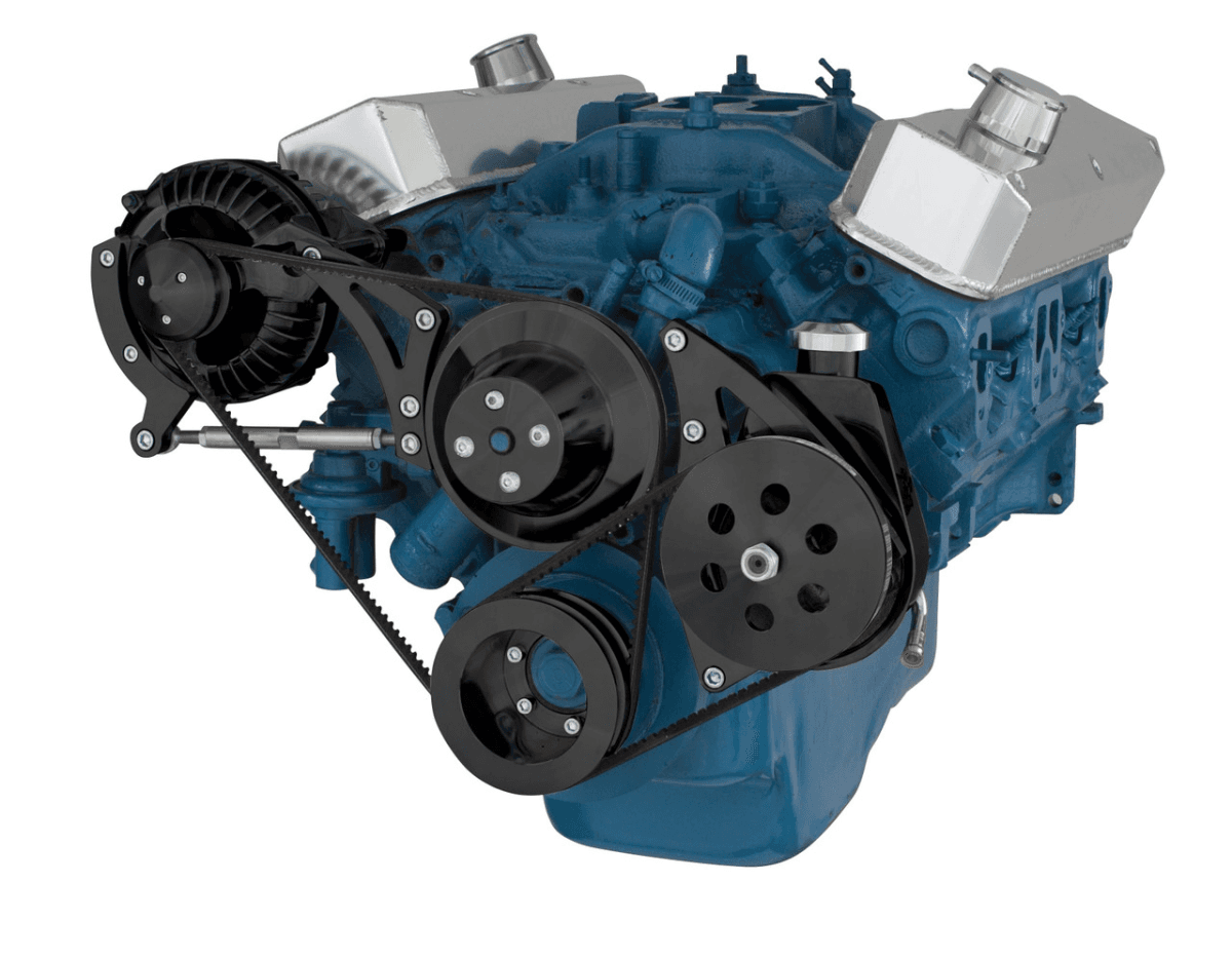 CVF SBM V-Belt System with Power Steering & Alternator Brackets, For High Flow Water Pump - Black