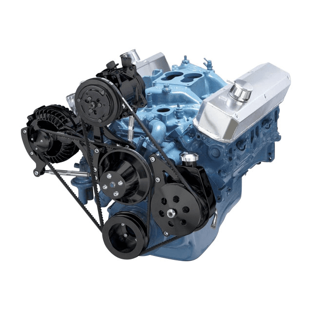 CVF SBM V-Belt System with Power Steering, A/C & Alternator System Brackets, For High Flow Water Pump - Black