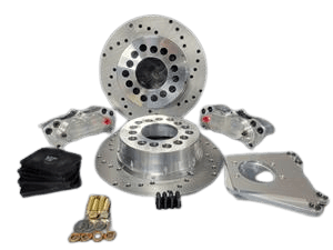 Aerospace 8.8 Ford Housing Ends 4 Piston Heavy Duty Rear Drag Disc Brakes With C-Clip Eliminators  - 5/8" Studs Factory ABS Rear