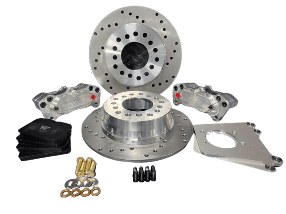 Aerospace 8.8 Ford Housing Ends 4 Piston Rear Heavy Duty Drag Disc Brakes With C-Clip Eliminators (5 Lug) - 1/2" Stud
